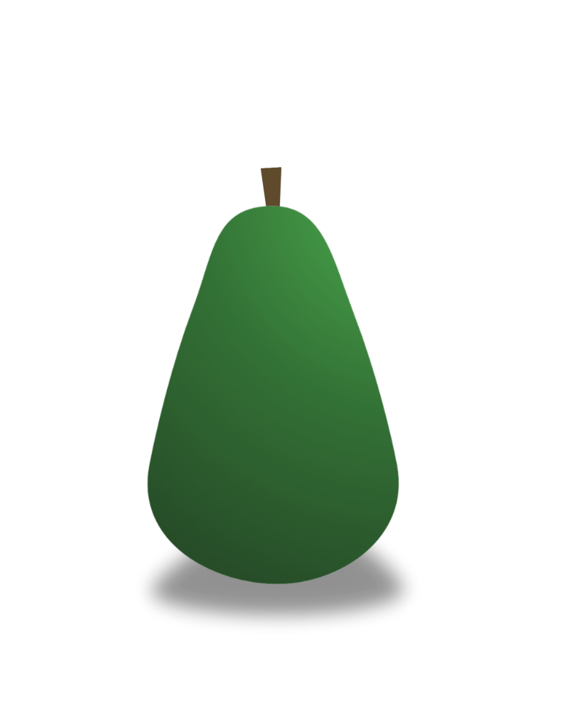 A simple, pear-shaped avocado illustration with a green gradient and a small brown stem, placed on a white background with a subtle drop shadow.